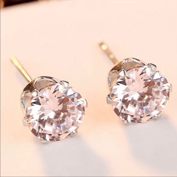 NEW 925 SILVER 7.5MM 2 CARAT DIAMOND EARRINGS - Picture 5 of 5